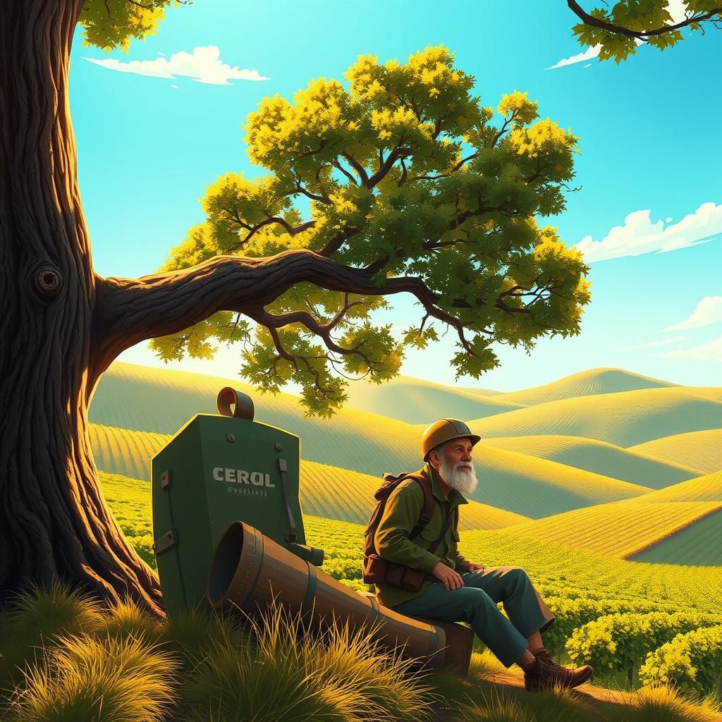 Geologist Resting in Vineyard, Ghibli Style