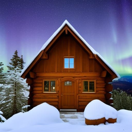 Alpine Cabin Under Aurora Borealis in 4K