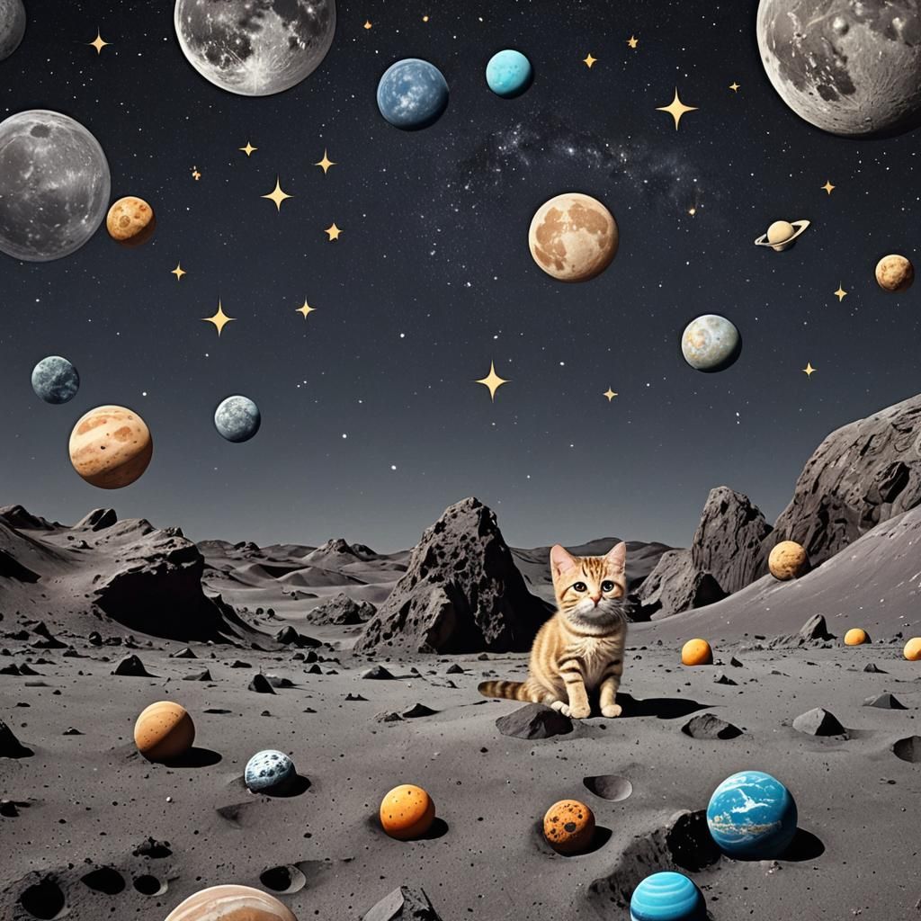Chibi Cat and Mouse on the Moon