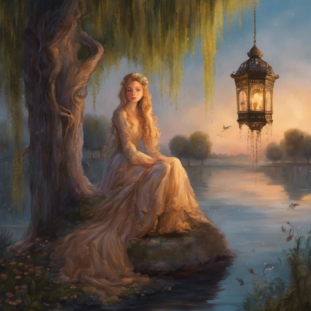 Rapunzel Under Willow Tree in Rococo Style