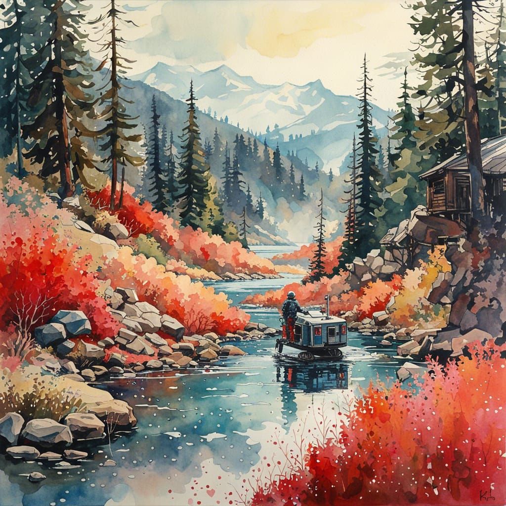 Astronaut on Robotic Horseback in Watercolor Style