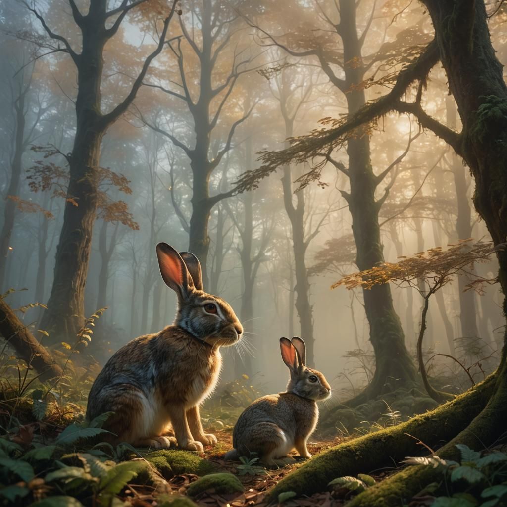 Rabbit Eats Person in Misty Forest, Fantasy Realism