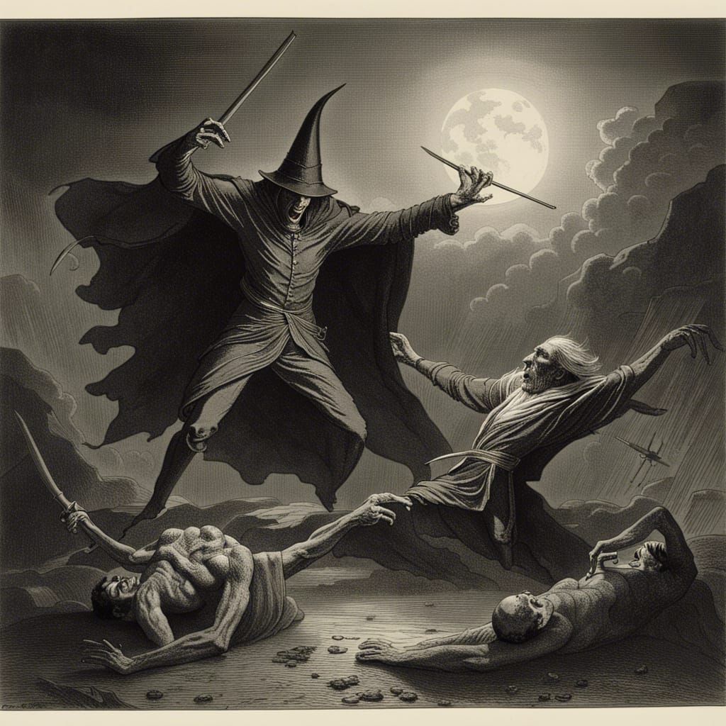 Wizard Versus Vampire in Dark Horror Battle