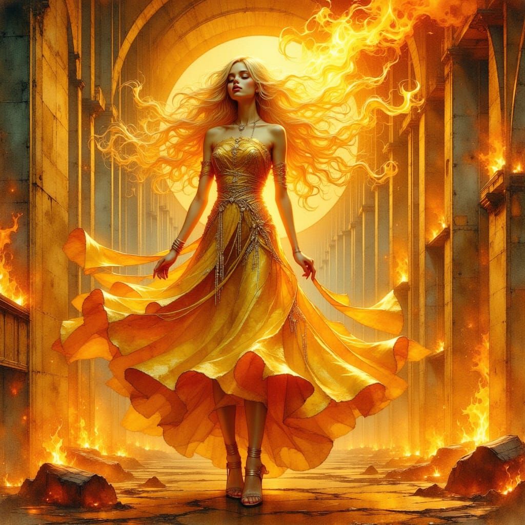 Crowned in Flame: Ethereal Woman in Industrial Style