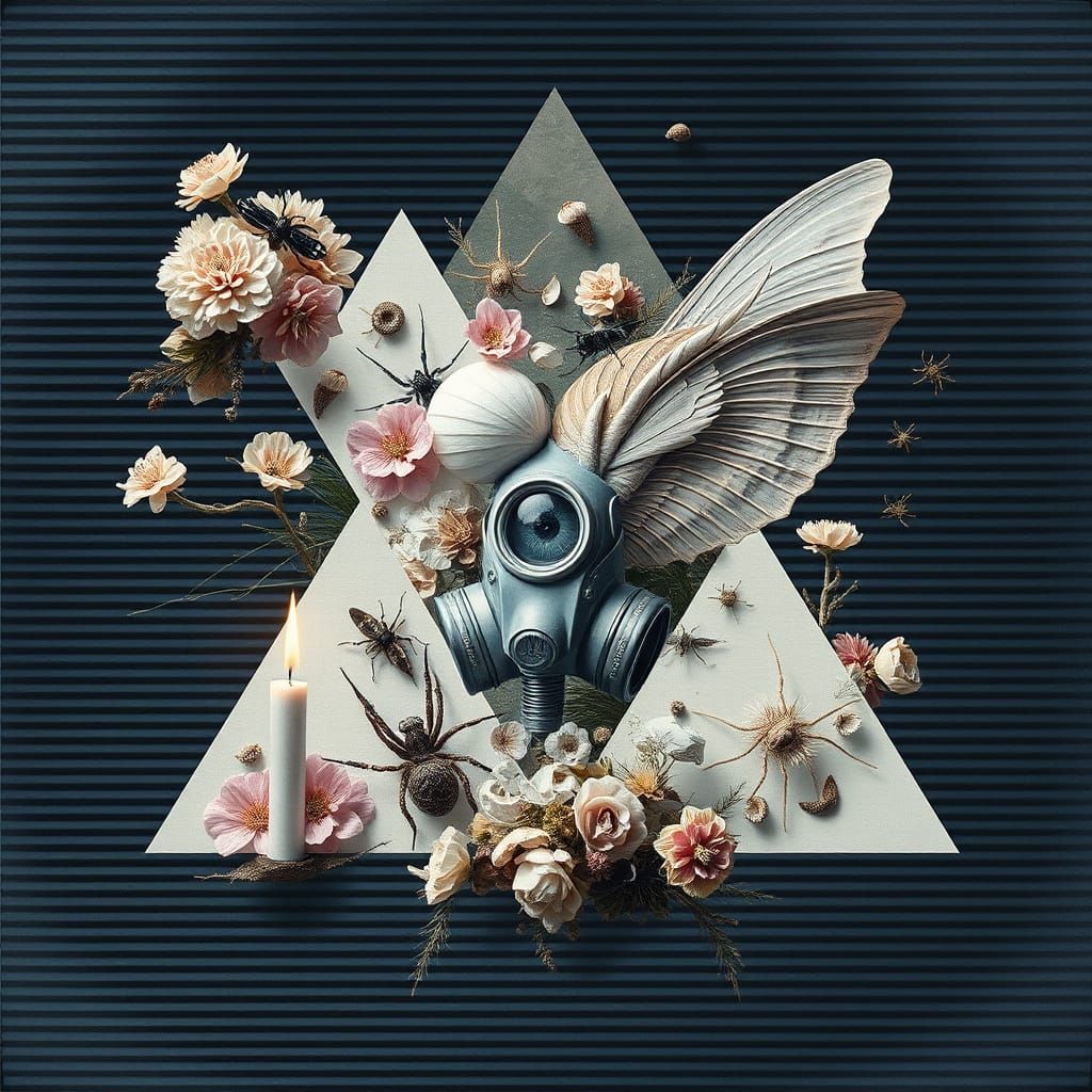 Dreamlike Hyper-Realistic Collage with Triangular Forms and ...