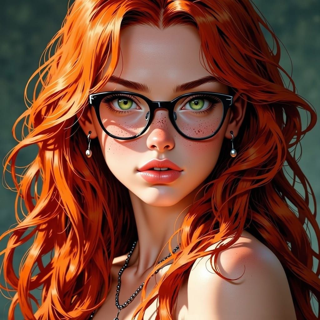 Smiling Redhead Woman with Green Eyes and Freckles