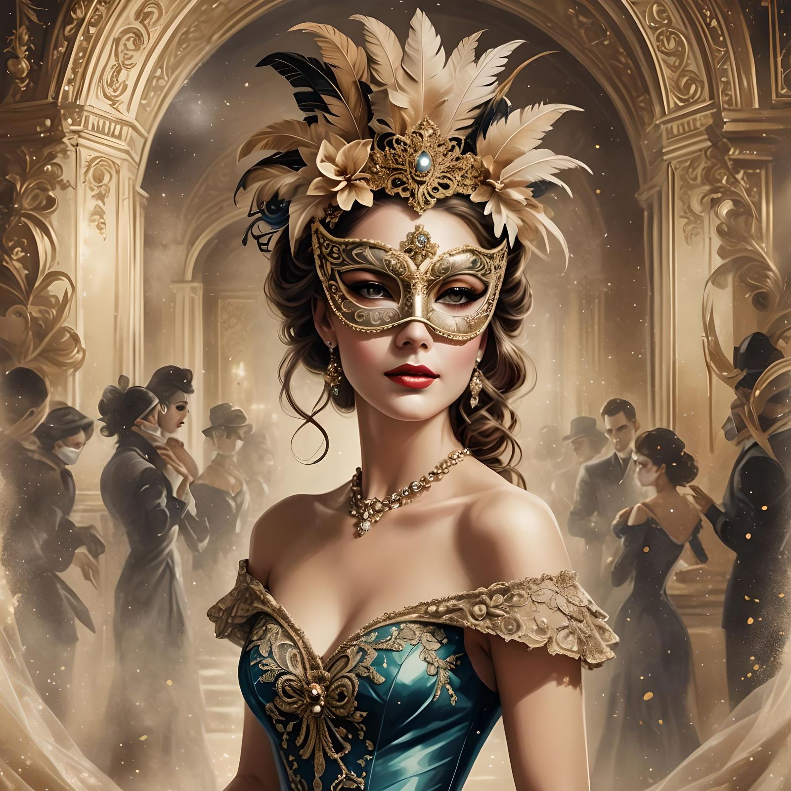 Vintage Dress and Mask in Extravagant Ballroom