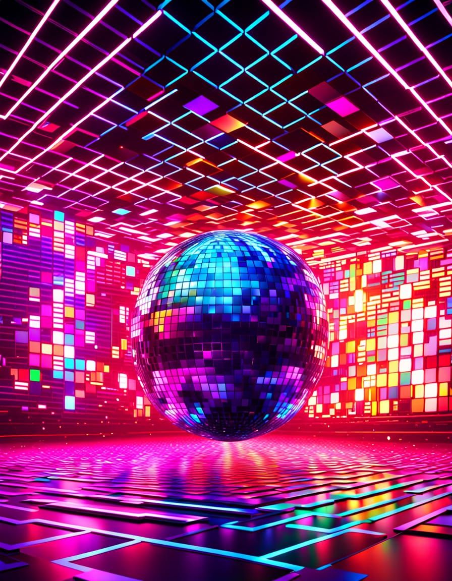 Vibrant Disco Floor in Neon Pixel Art