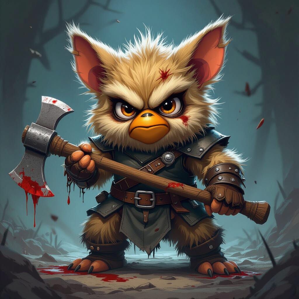 Fierce Furby Warrior with Bloody Axe