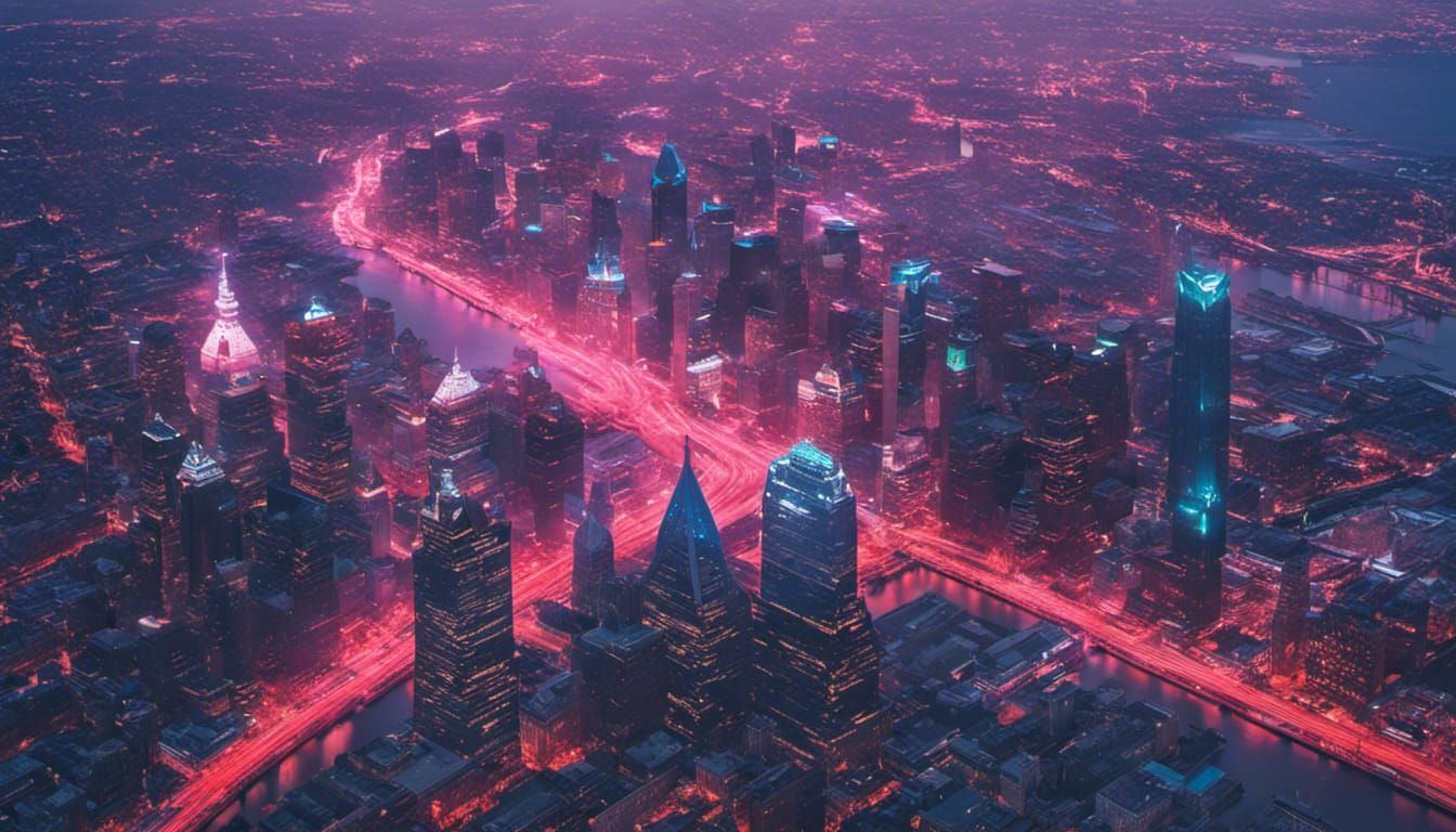 Futuristic Philadelphia Skyline in Cyberpunk Style