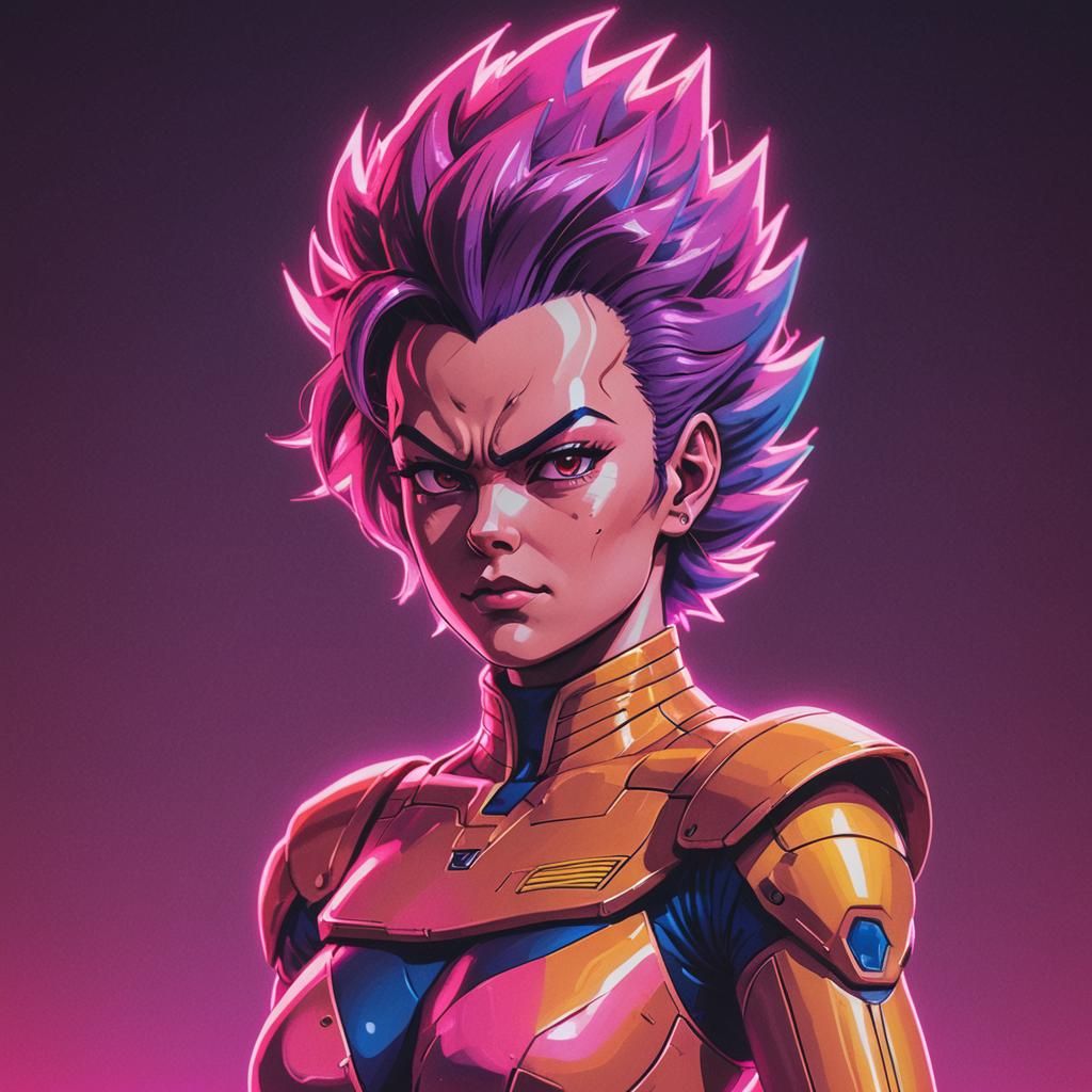 Female Vegeta in Synthwave Neon Retro Style