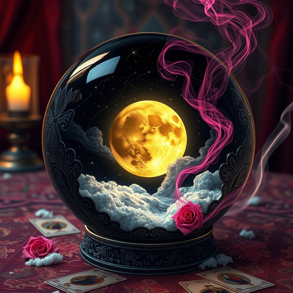 Crystal Ball in Vibrant, Electric Colors with Intricate Deta...