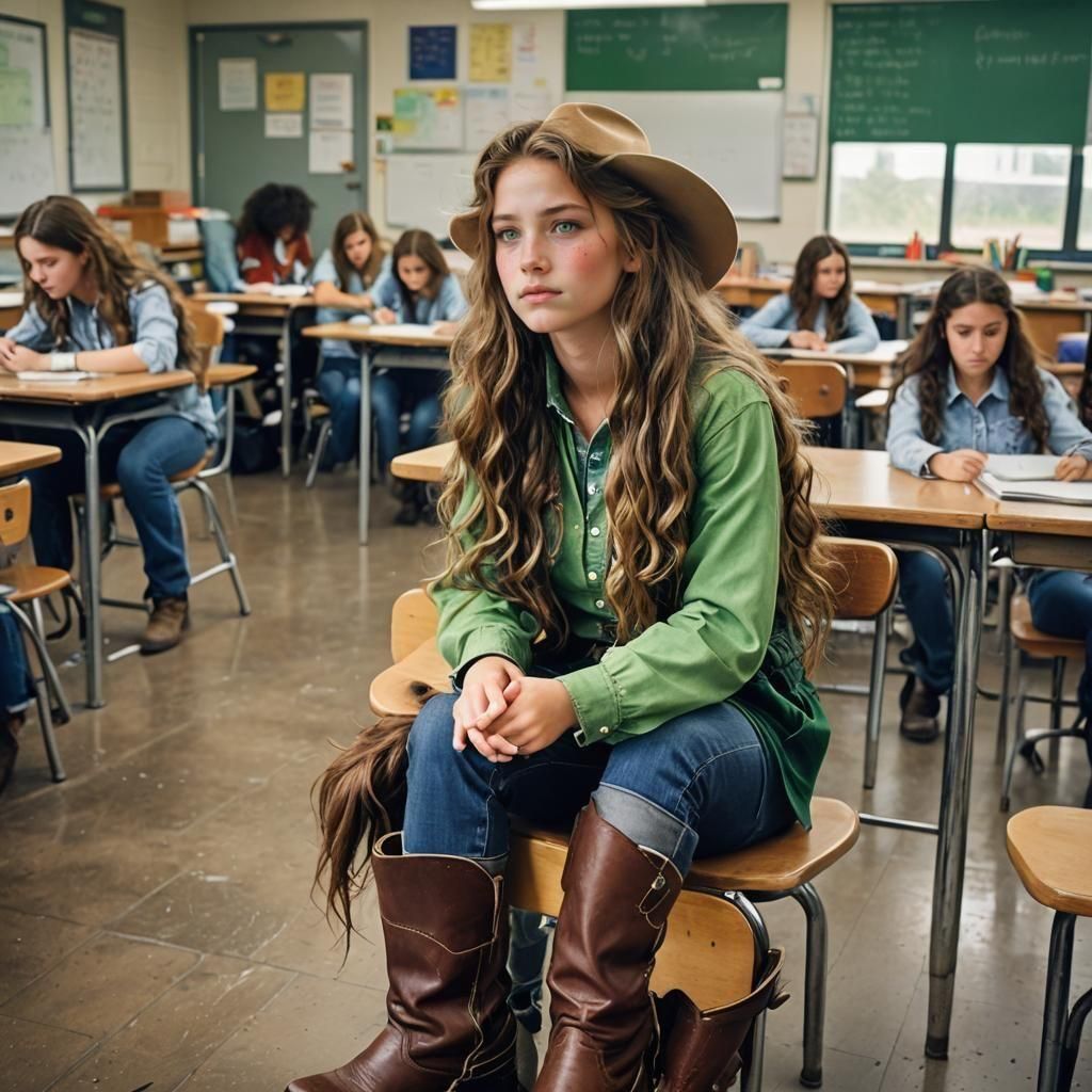 Girl in Cowboy Boots Watches Rain