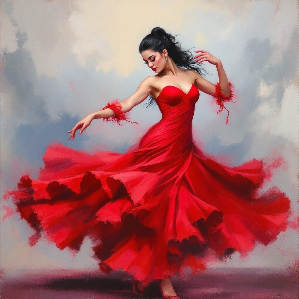 Passionate Flamenco Dancer in Pastel on Paper