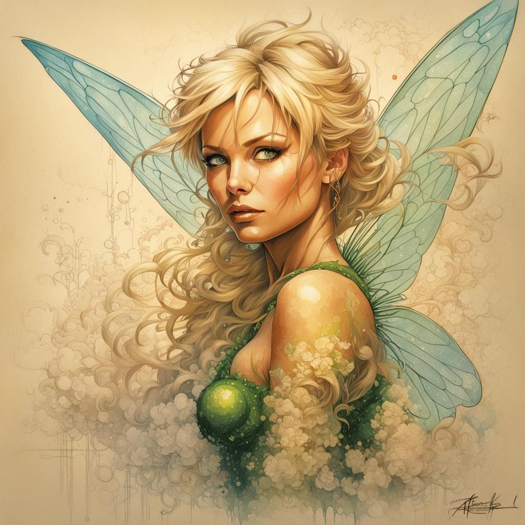 Detailed Pixel Art: Tinkerbell, Art Nouveau Style