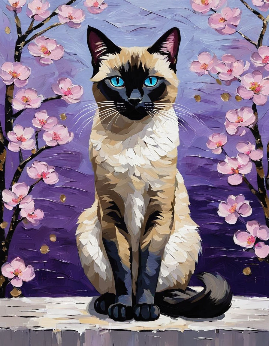 Elegant Siamese Cat as Impasto Oil Painting