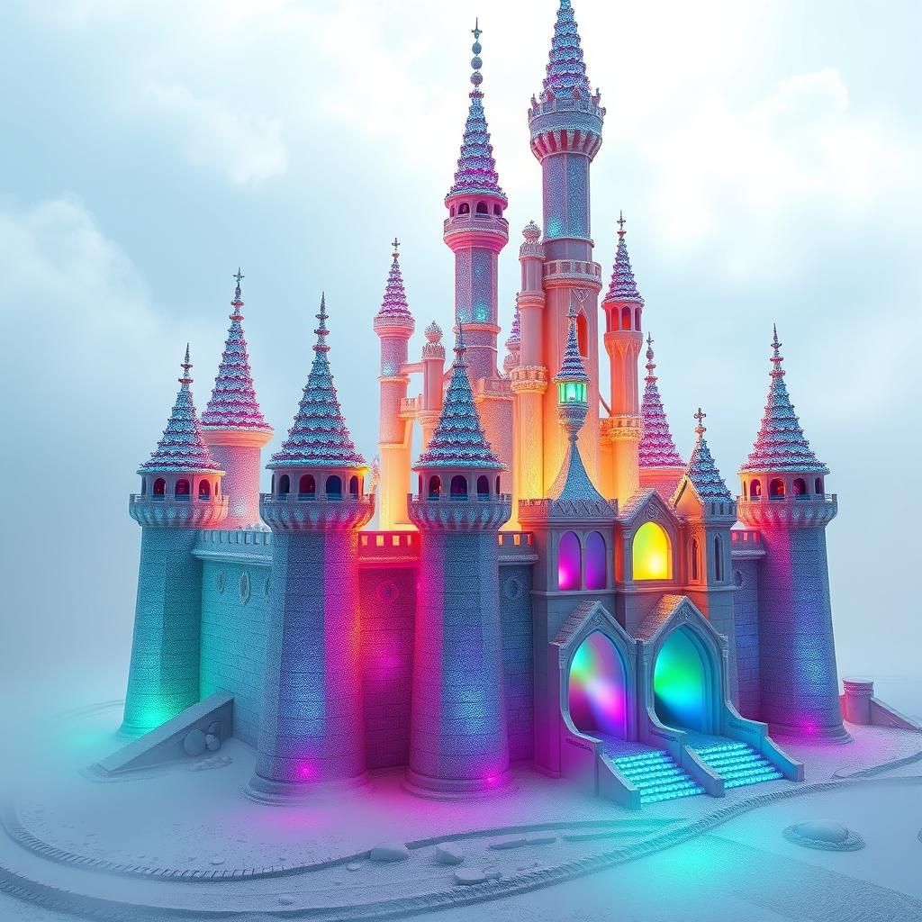 Iridescent Disney Sandcastle in Neon Escher Style
