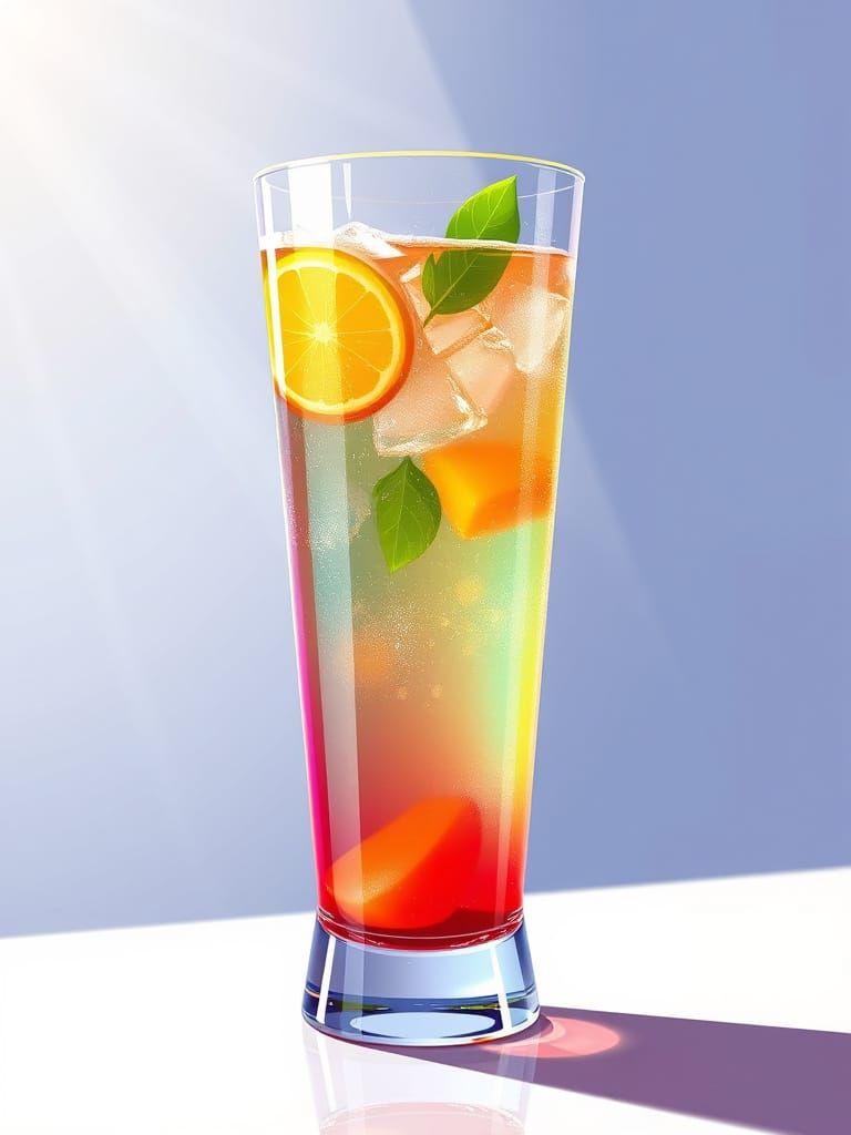 Vibrant Fruit Juice Glass with Dynamic Anime Style