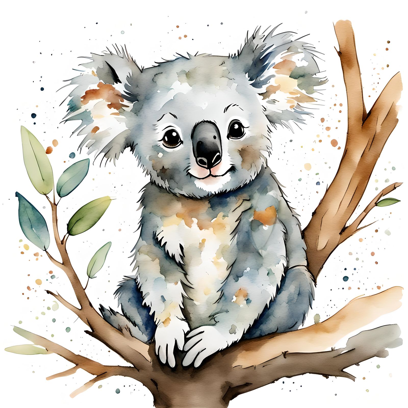 Gray Koala on Eucalyptus Branch