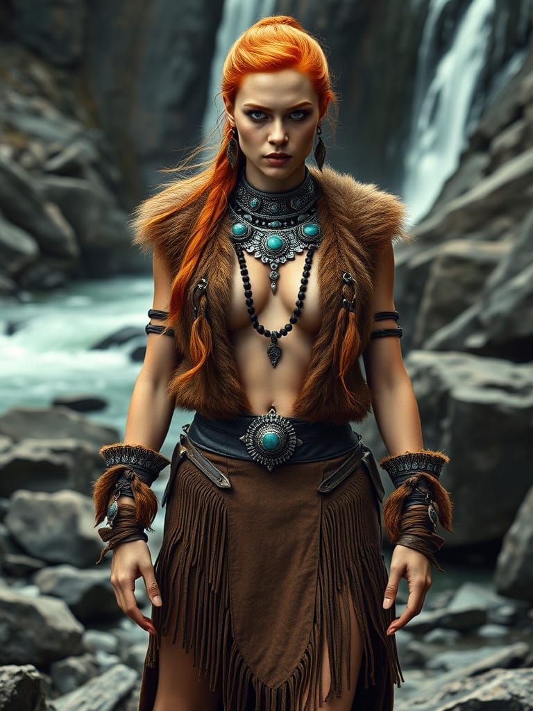Slender Redheaded Warrior in Tribal Attire