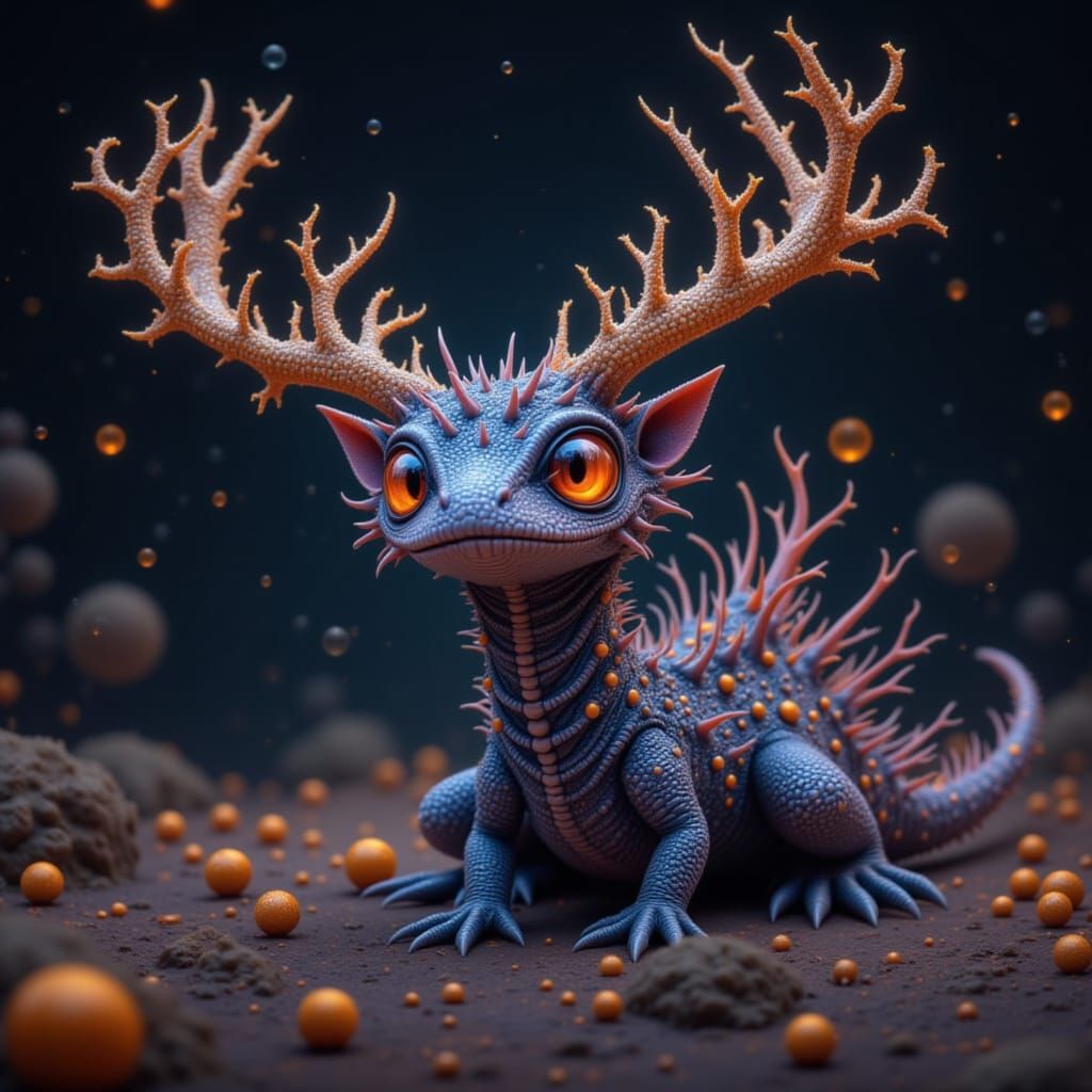 Colossal Antlered Dinosaur Serpent with Expressive Eyes