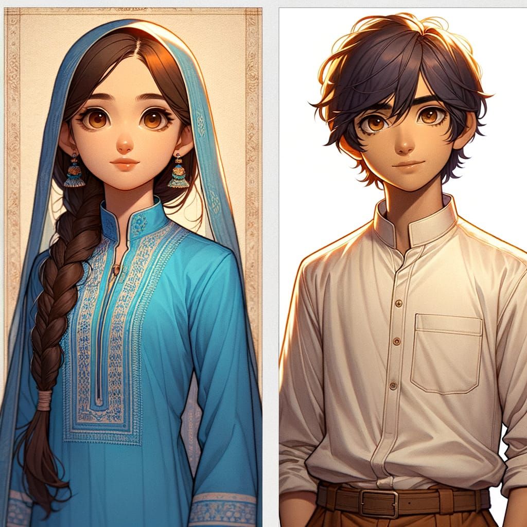 South Asian Children Illustration in Anime Style
