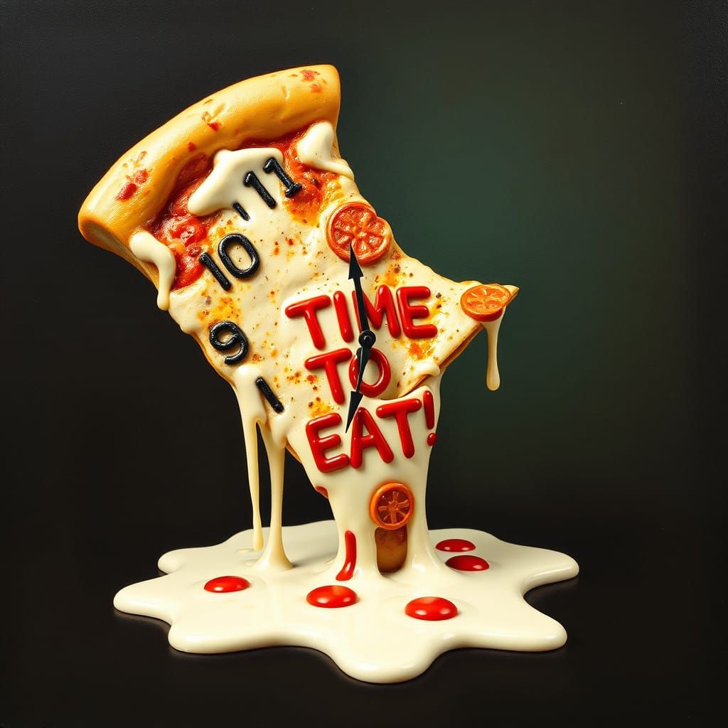 Surrealist Pizza Slice Melts with Timeless Appetite