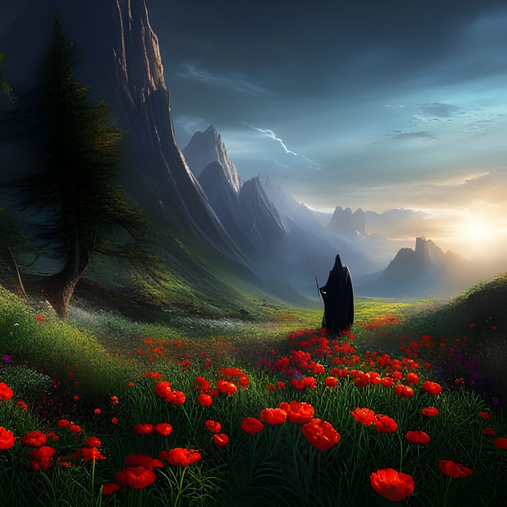 Grim Reaper and Pikachu in Flower Meadow