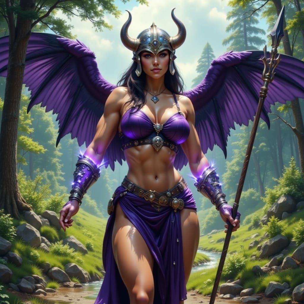 Valkyrie with Raven Wings in Hyperrealistic Style