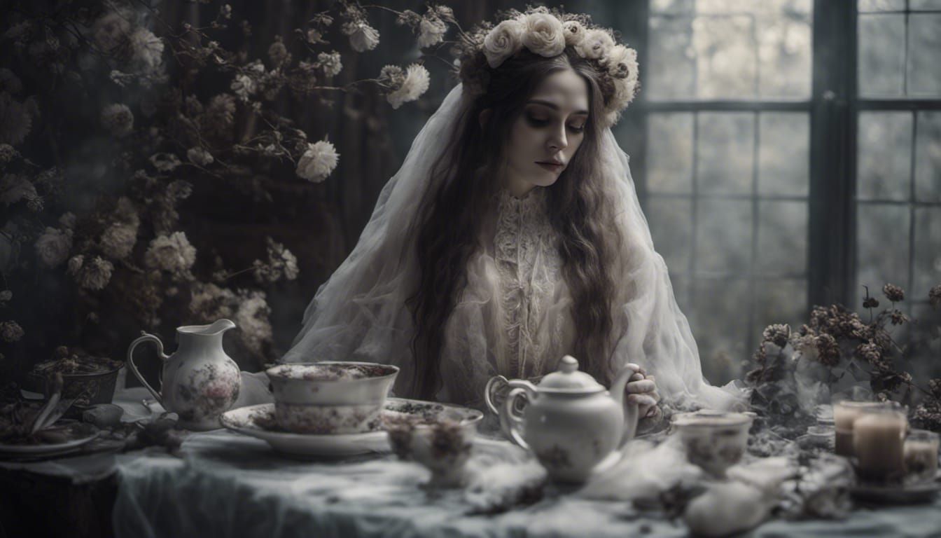 Victorian Ghost in Gothic Garden Fog