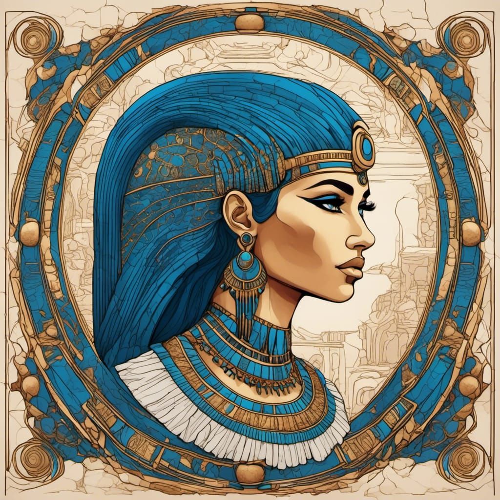 Egyptian Tomb Wall Art in White and Blue