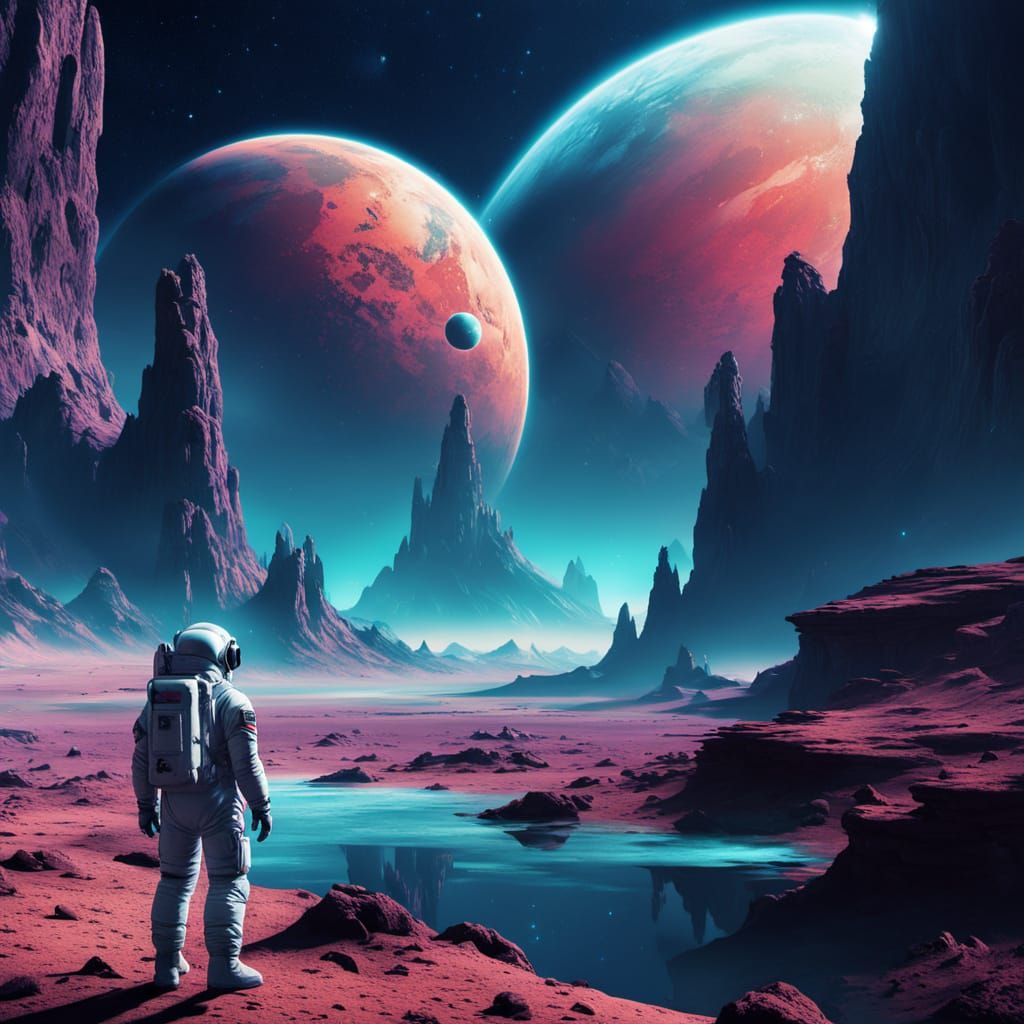 Astronaut on Alien Planet with Bioluminescent Flora