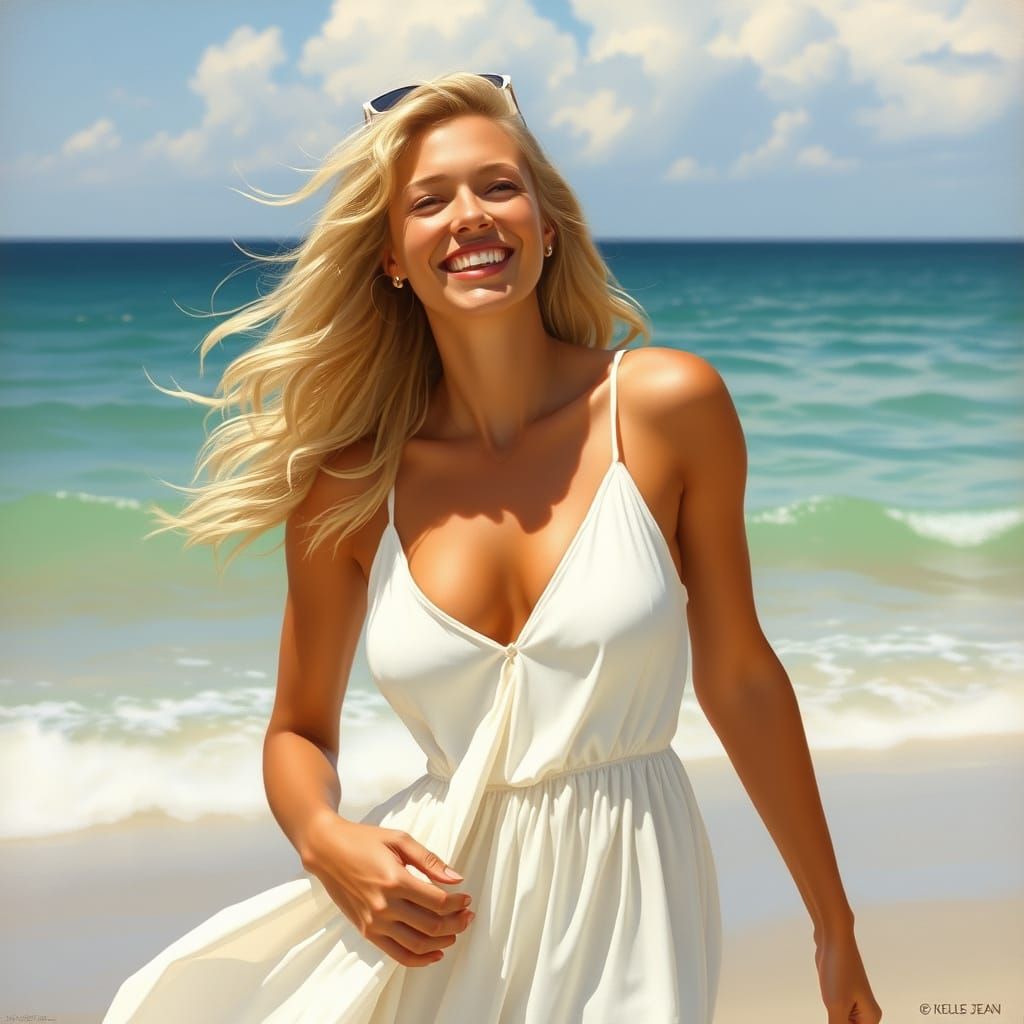 Radiant Blonde Woman Anticipates Beach Day