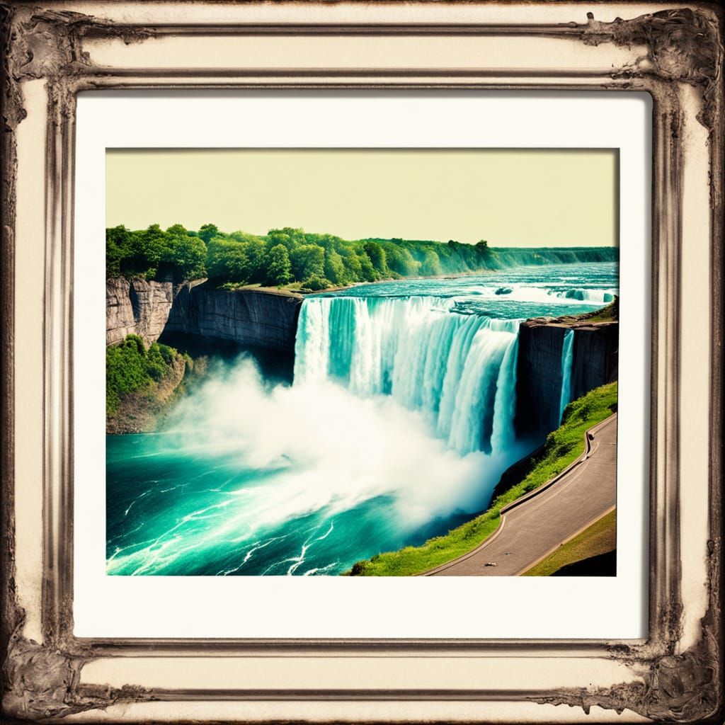 Vintage Niagara Falls Landscape in Distressed Frame