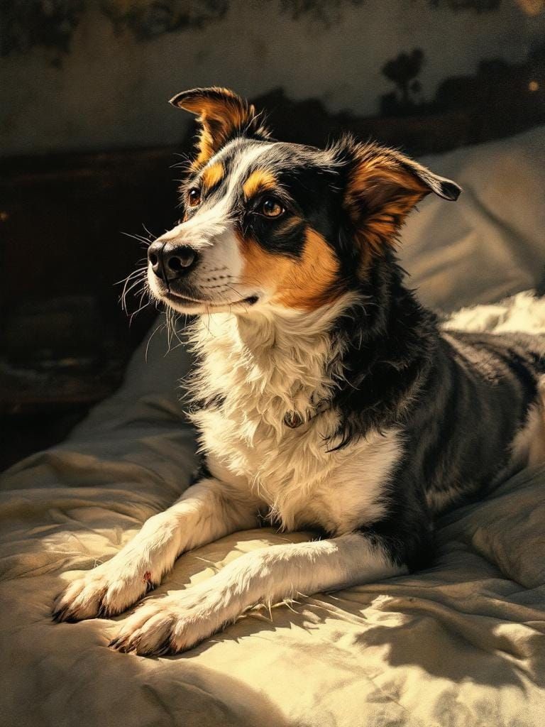 Dog in Sunlight: Chiaroscuro Watercolor Medical Illustration
