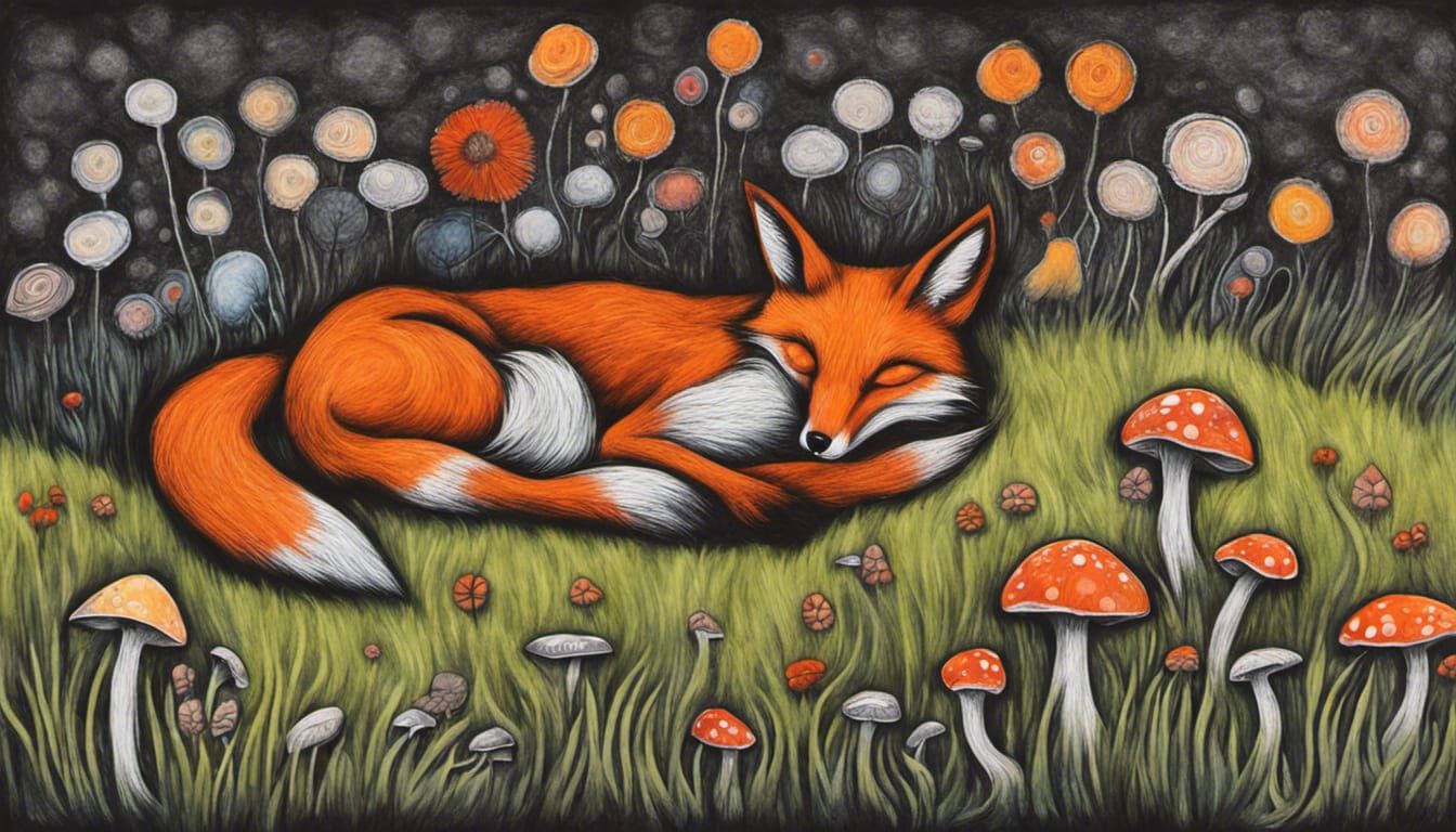 Fox in Psychedelic Apocalypse: Mixed Media Art