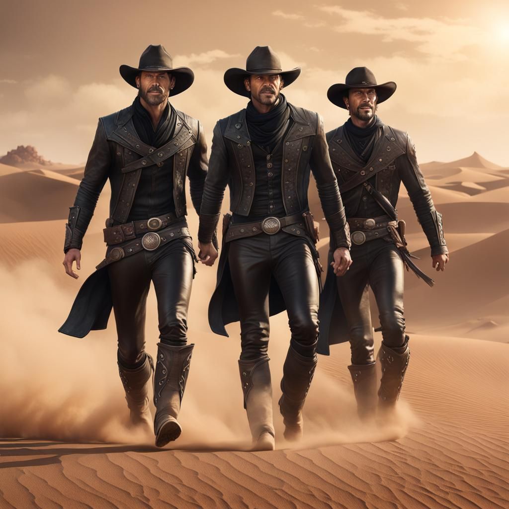 Cowboys Galloping Through Desert Sandstorm