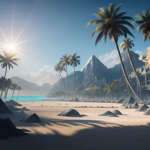 Crystalline Palm Trees on a Sunlit Beach