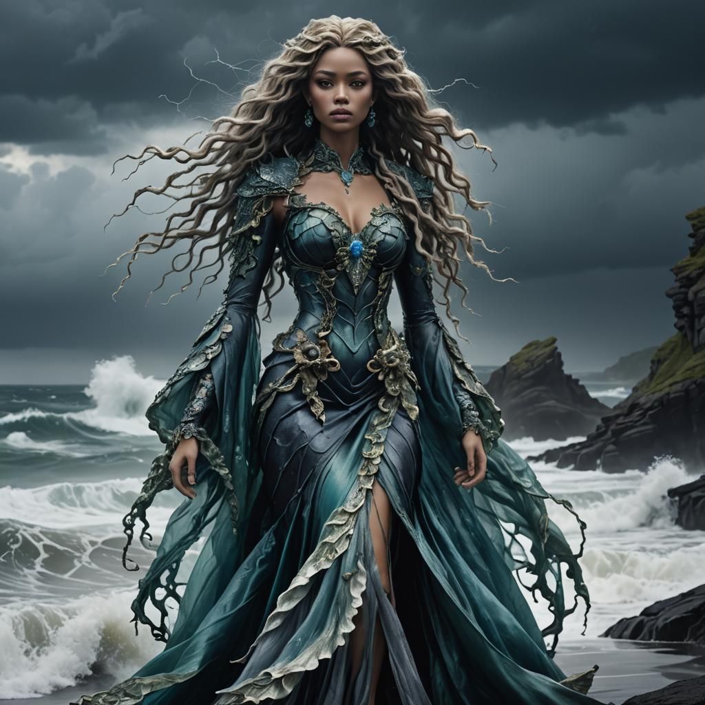 Ocean Goddess Fashion Doll on Stormy Beach