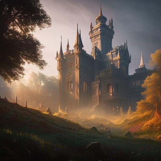 Haunted Castle in Field of Flowers: Sinister Sci-Fi Fantasy