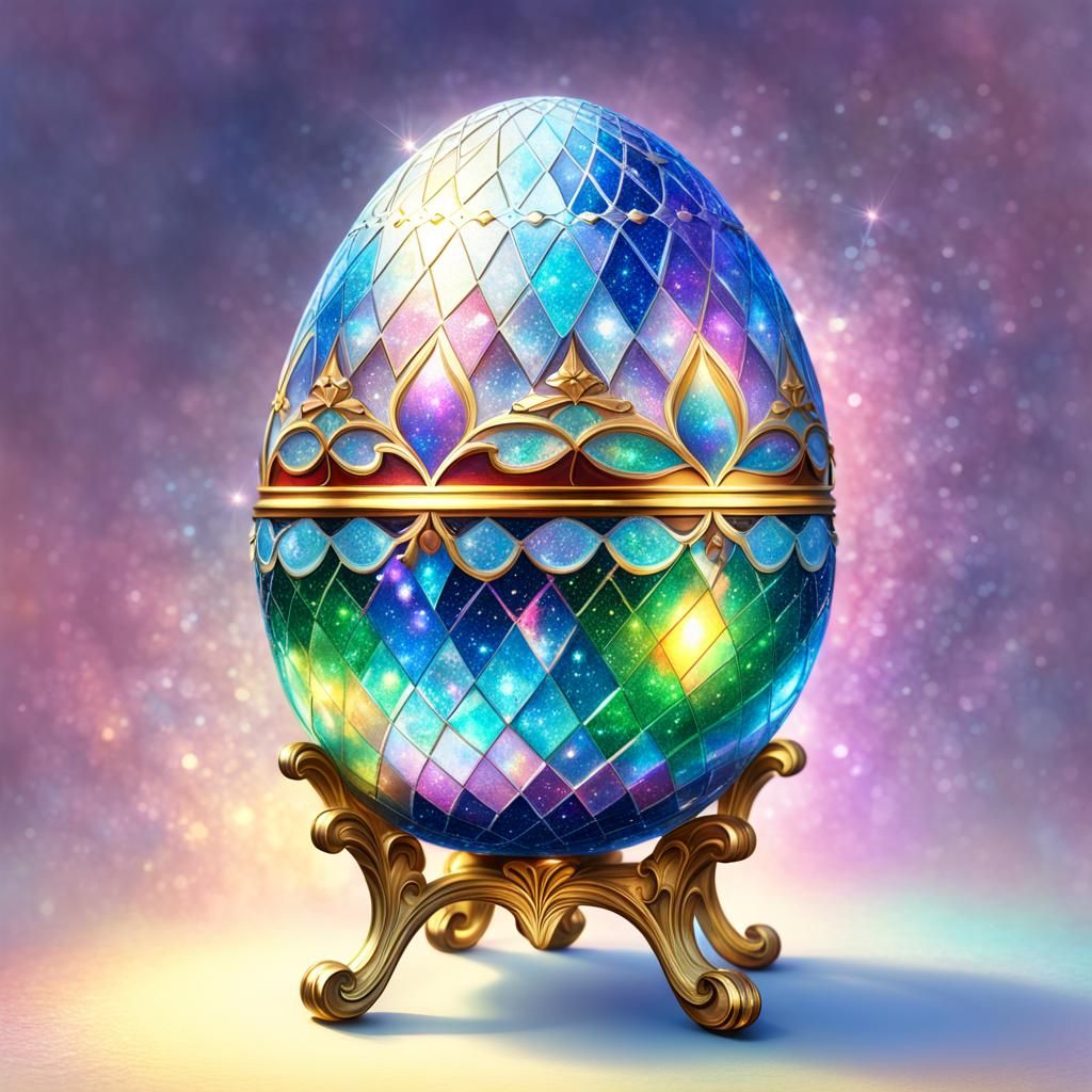 Sparkling Fabergé Egg in Ethereal Oil Painting