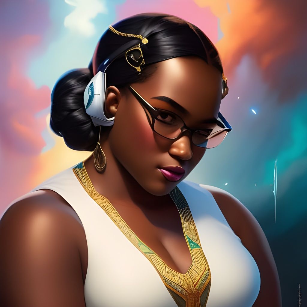 Cute Nerdy African Woman Portrait in Digital Art Style
