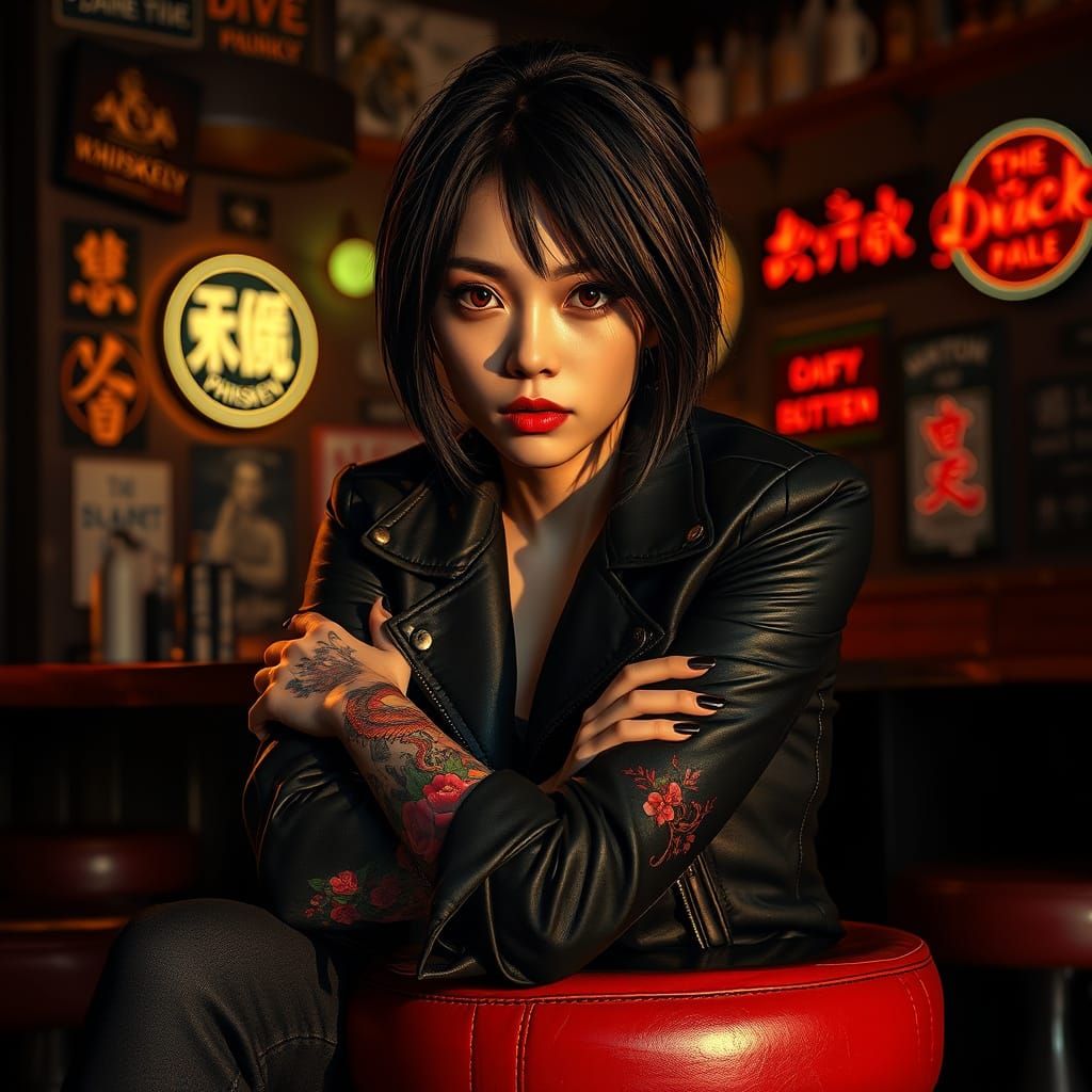 Gritty Japanese Yakuza Girl in Noir-Inspired Manga Style