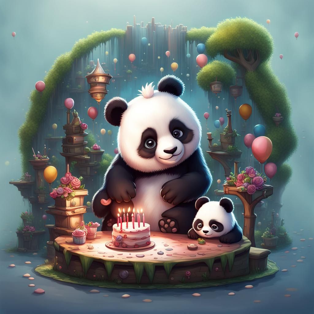 Happy Birthday Jonas Panda Card: Detailed Digital Art