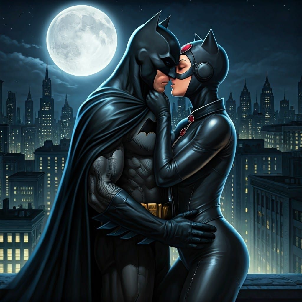 Batman and Catwoman Share a Romantic Moment Under the Full M...