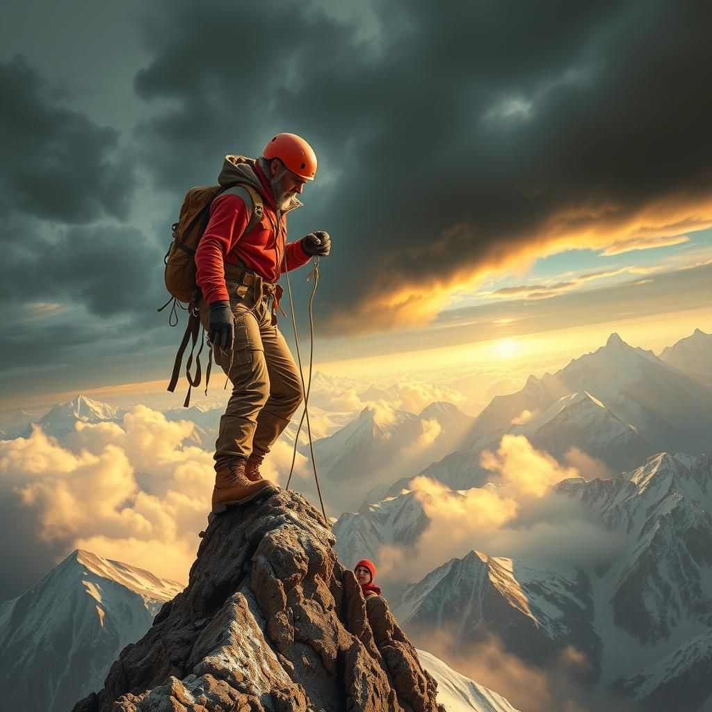 Mountaineers on Treacherous Peak in Romantic Style