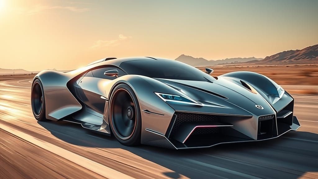 Futuristic Supercar on Open Highway in Sci-Fi Style