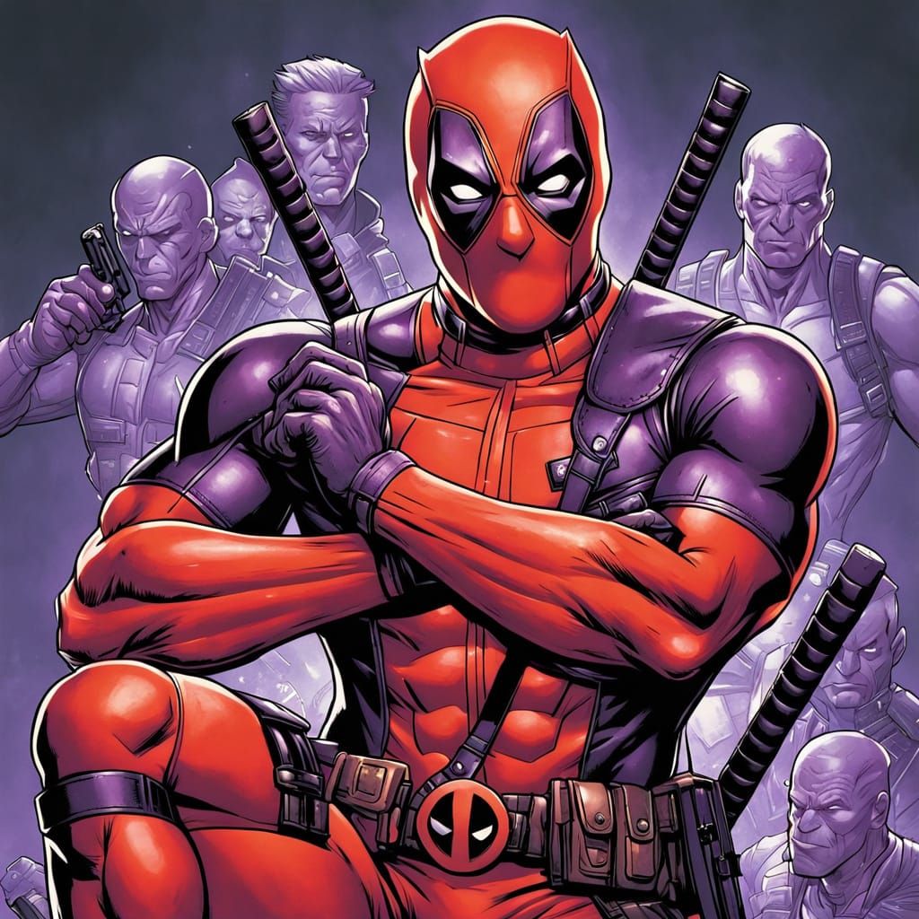 Deadpool in Orange and Purple: Comic Book Art