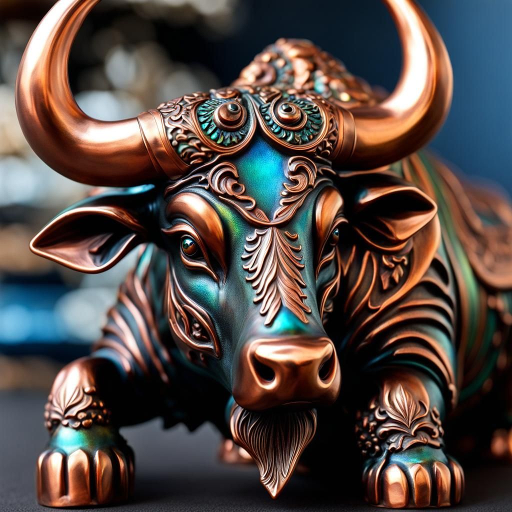 Oxidized Copper Bull in Photorealistic Style