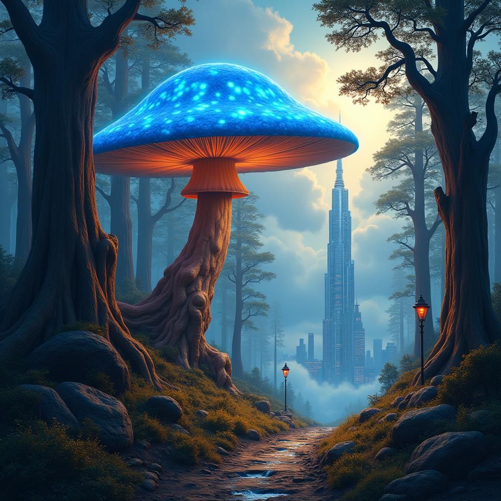 Luminescent Mushroom Rises in Fantasy Forest